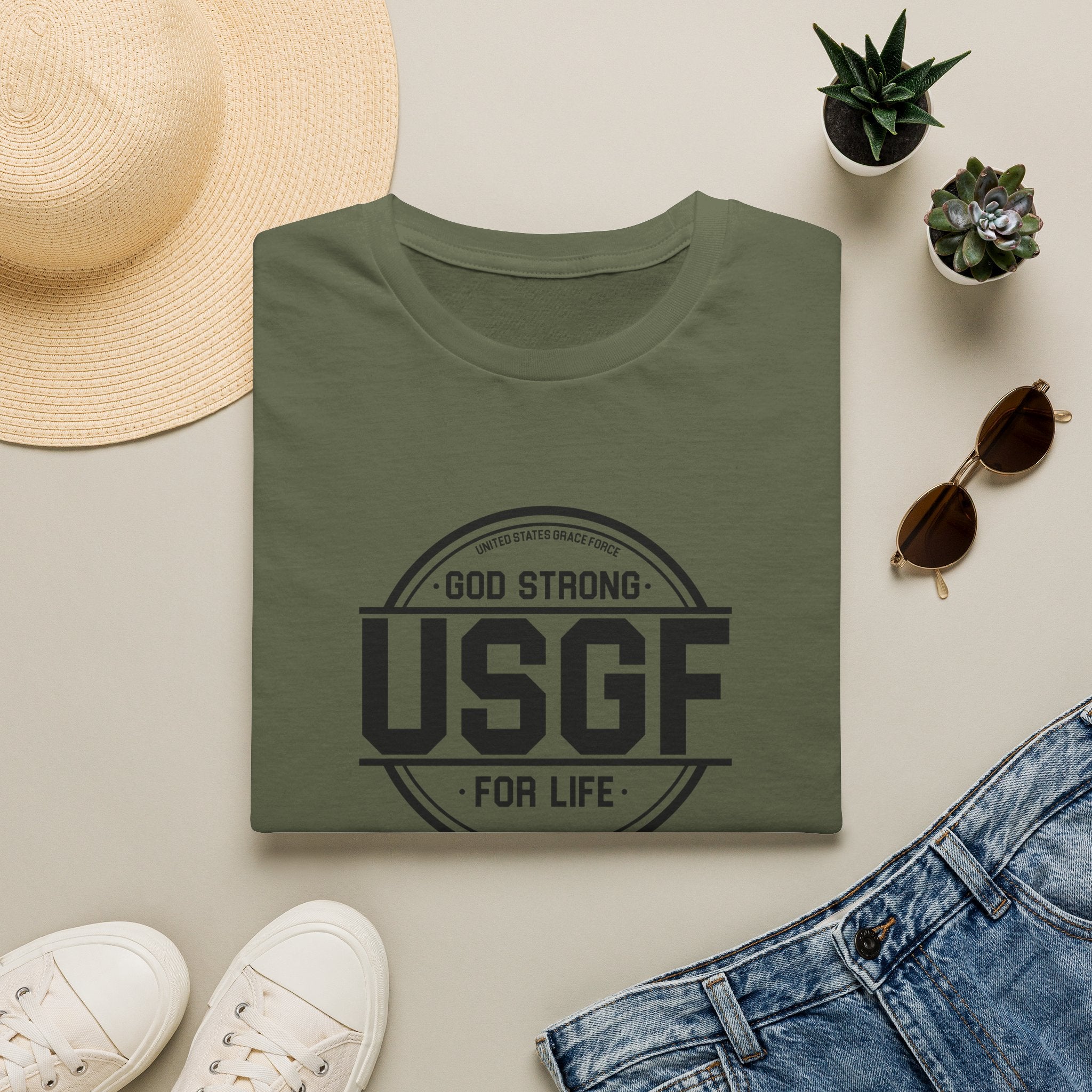 USGF God Strong For Life — Catholic Faith T-Shirt